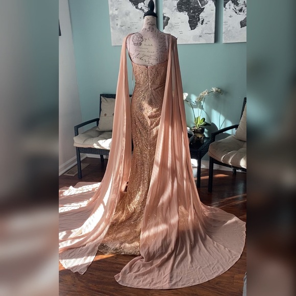 Rose gold sparkly pageant evening gown, prom dress, formal gala or wedding dress - Picture 3 of 4